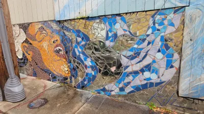 A mosaic tile piece by Joseph Michael Rizza honors Billie Holiday. Photo credit: Ed Gunts.