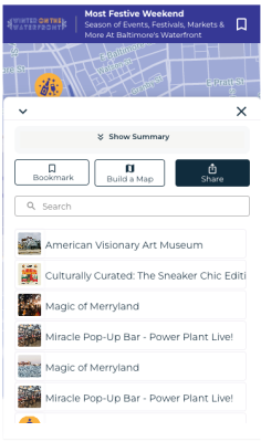 map with pull-up menu showing activities
