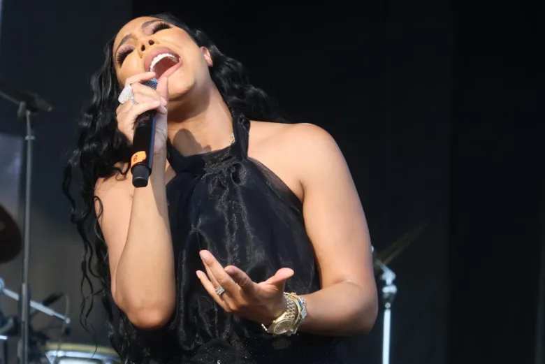 Singer Tamar Braxton performs at AFRAM 2023 at Druid Hill Park in Baltimore on Sunday, June 18, 2023. Photo by Ryan Williams.