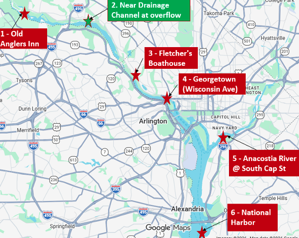 Map of sewage release and bacteria sites