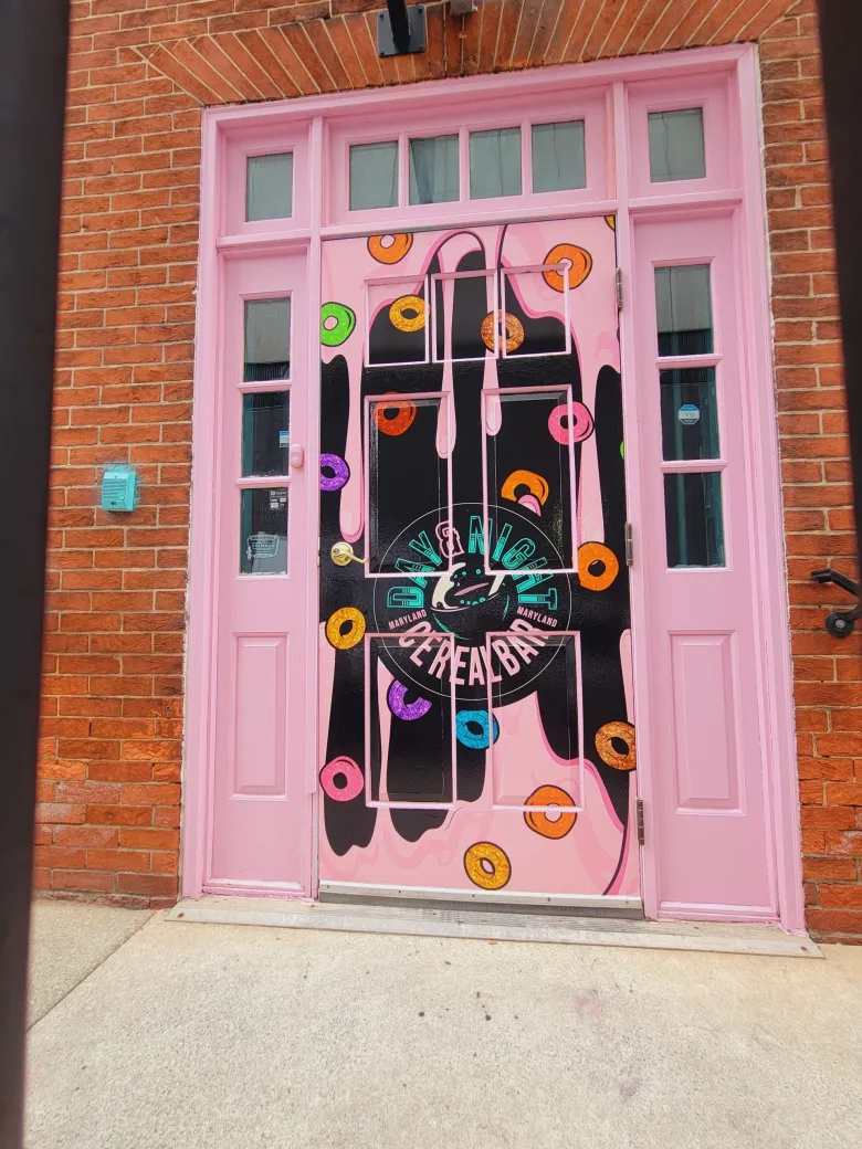 The entrance to the Day & Night Exotic Cereal Bar. Photo credit: Ed Gunts.