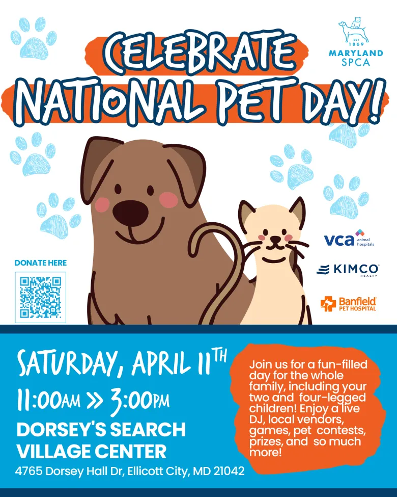 flier for Celebrate National Pet Day with cartoon drawing of a cat and a dog