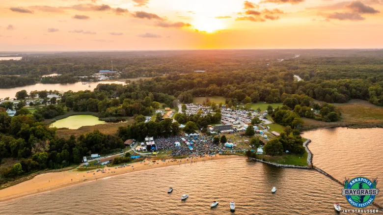 sunset on Annapolis Baygrass festival at from above