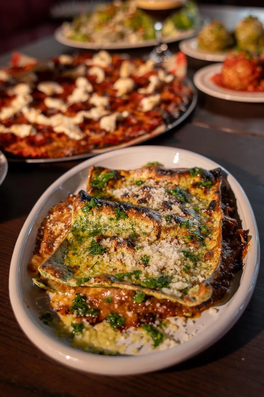 Thick fazzoletti pasta layered with short rib ragu.