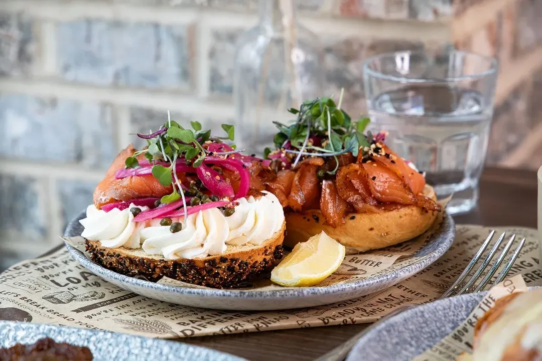The smoked salmon bagel at Kneads.