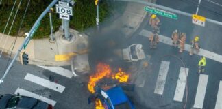 Three hospitalized following fiery vehicle collision in Olney, Maryland